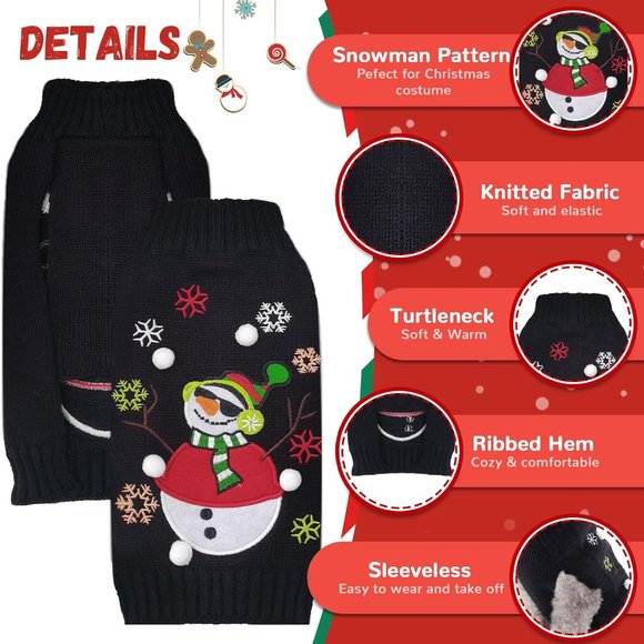 DOGGYZSTYLE Dog Pet Black Snowman Xmas Holiday Sweater Large - Picture 3 of 7